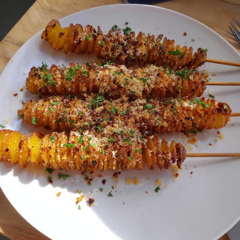 Golden spiral potatoes in the air fryer, bursting with smoky garlic flavor and textures.  