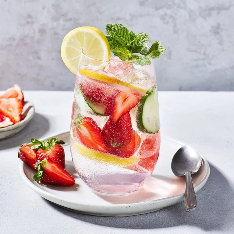Invigorating mocktails feature strawberry syrup and ice for a delightful summer sip.  