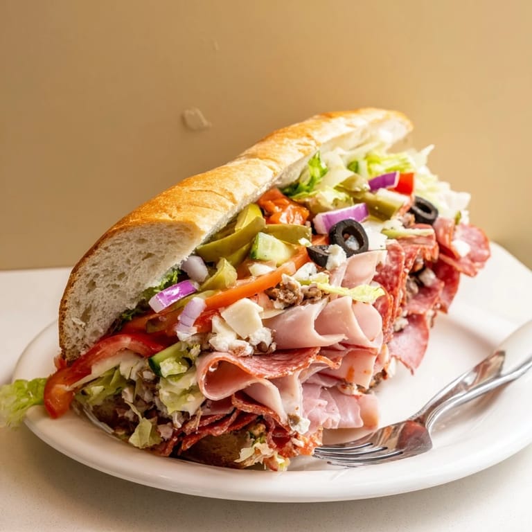 Close-up of Flavor Mash-Up Sandwiches, bursting with colorful ingredients and rich textures.  