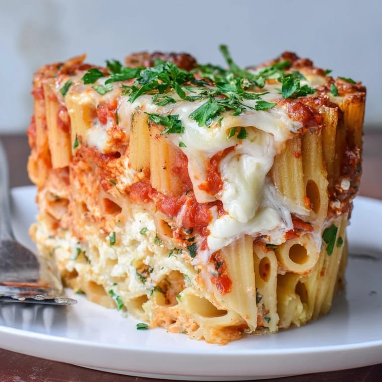 Deliciously baked Honeycomb Pasta Cake, showcasing golden cheese and savory filling in every slice.