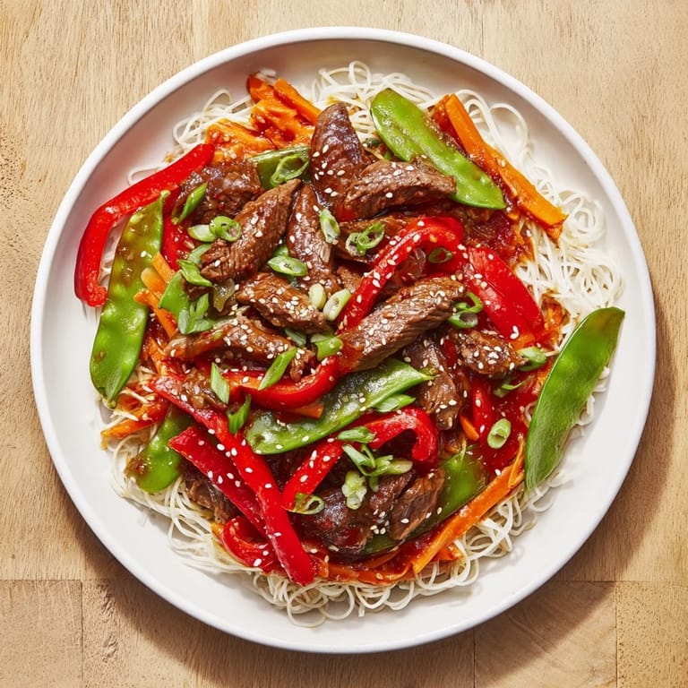 A savory Teriyaki Beef & Noodle Bowl bursting with colorful vegetables and tender beef, perfect for dinner tonight.