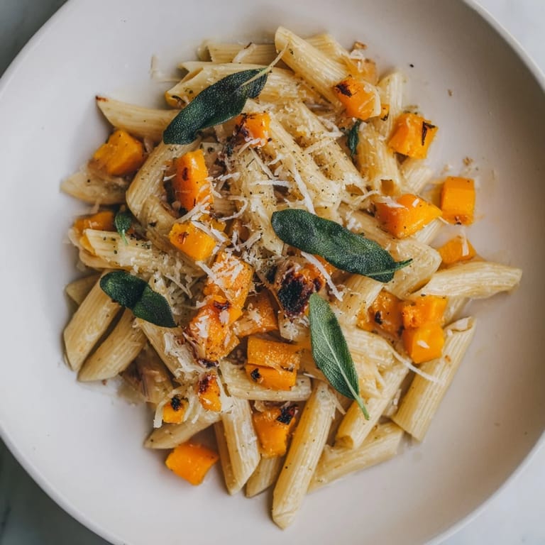 Fragrant sage and Parmesan cheese top this delicious brown butter pasta recipe, ready to serve.