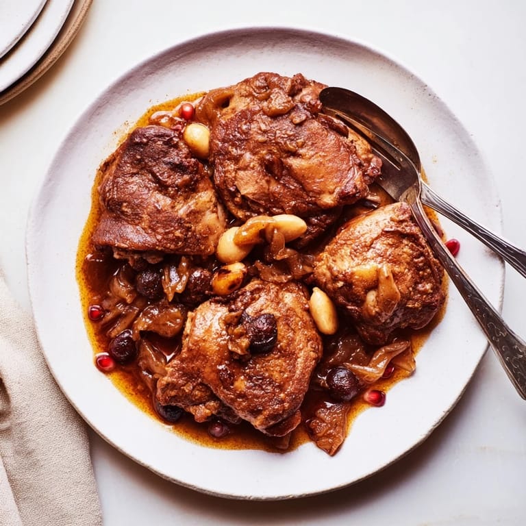 A flavorful bowl of Budget Fesenjan Stew served over fluffy basmati rice, ready to enjoy.