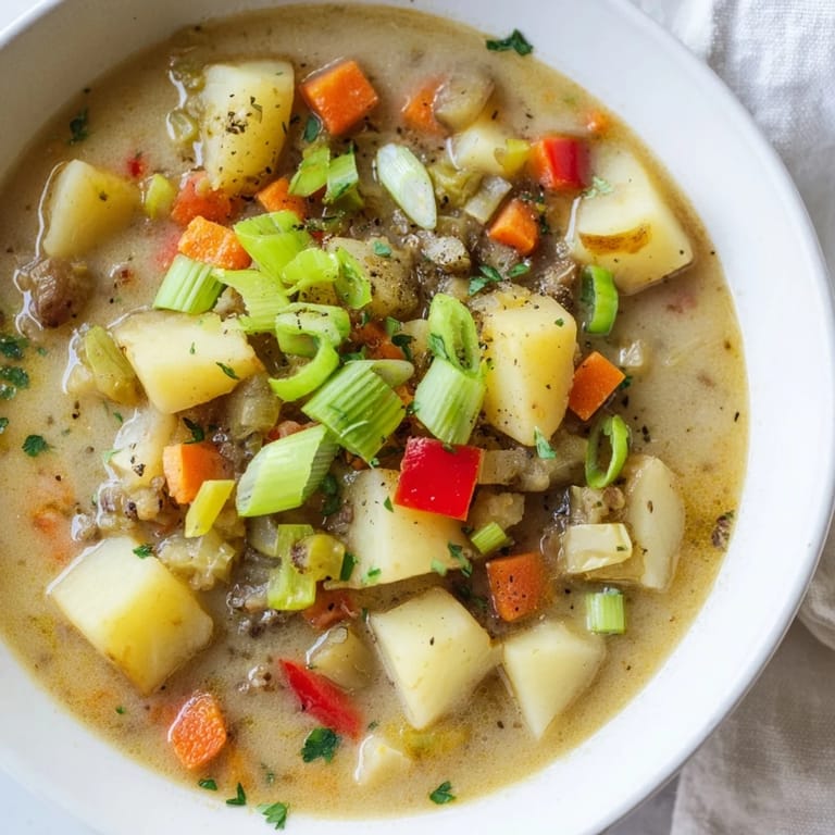 Close-up of the flavorful Slow Cooker Cajun Potato Soup, perfect comfort food for a chilly evening.