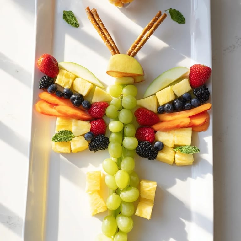 A whimsical Butterfly Fruit Tray, bursting with vibrant berries, melon, and other delicious, healthy fruits.
