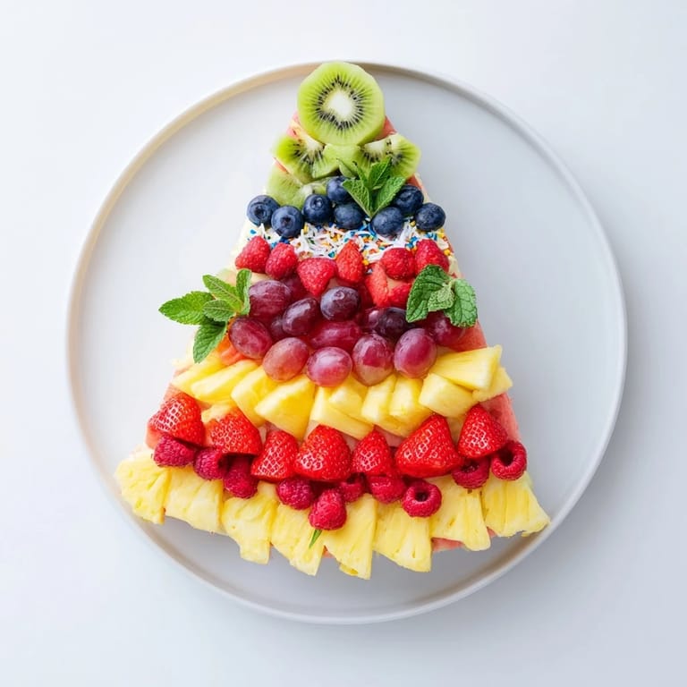 A beautifully designed Birthday Board: Sliced fruit creates a festive, colorful cake slice.