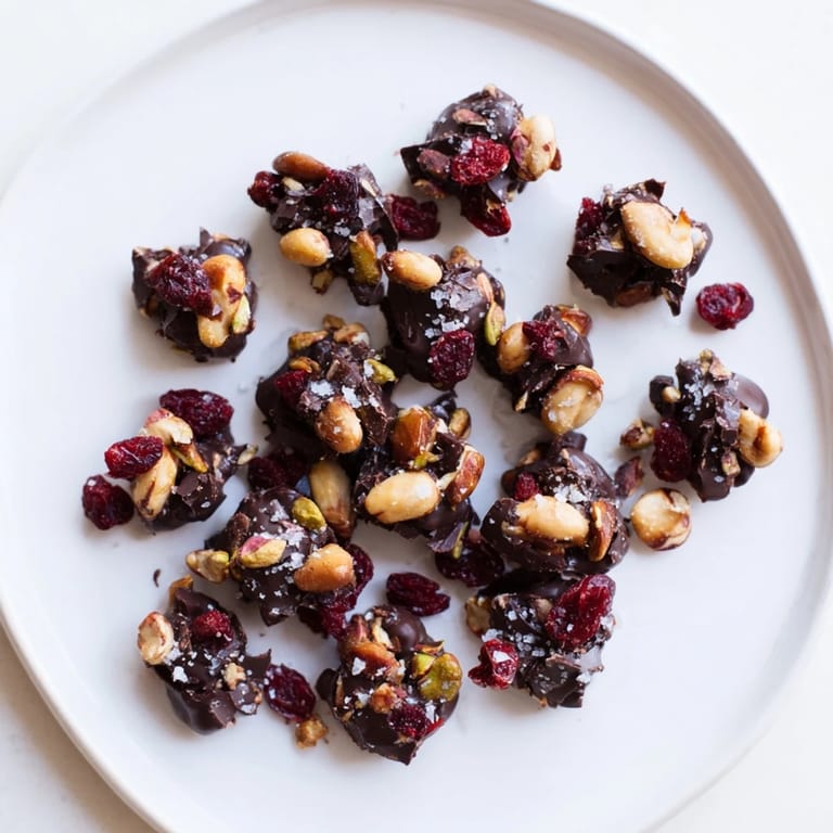 Delicious, homemade Pistachio and Dried Cranberry Clusters, a festive treat with a sprinkle of flaky sea salt on top.