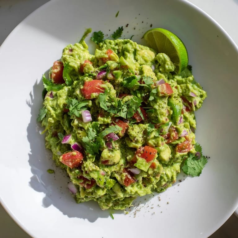 Close-up of a bowl of Edamame Guacamole, showcasing the vibrant green color and delicious texture ready to eat.