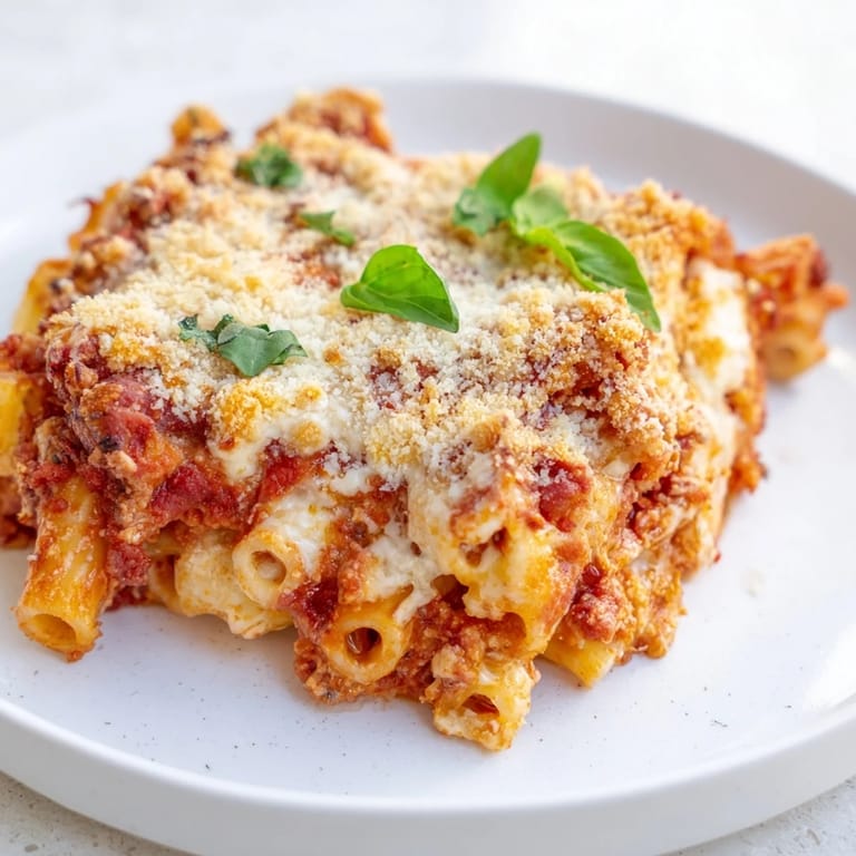 Golden-brown Cheesy Baked Ziti bubbling hot, a satisfying Italian-American comfort food classic.