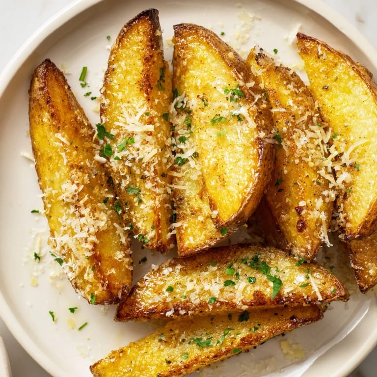 Hearty pile of Rosemary Parmesan Potato Wedges, with fluffy interiors and savory cheese, ready to eat.