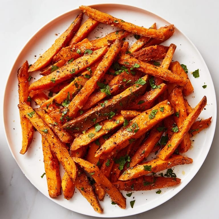 Air-fried Cajun Spiced Sweet Potato Fries, featuring a vibrant blend of paprika and savory spices, ready to eat.