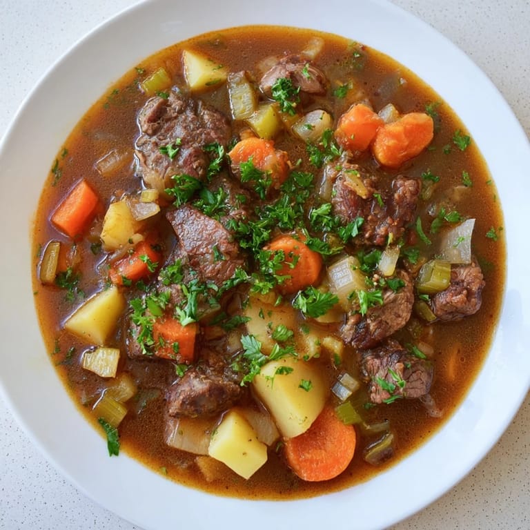 Enjoy a rustic Welsh Cawl image with chunks of lamb, leeks, and savory broth—a comforting stew.