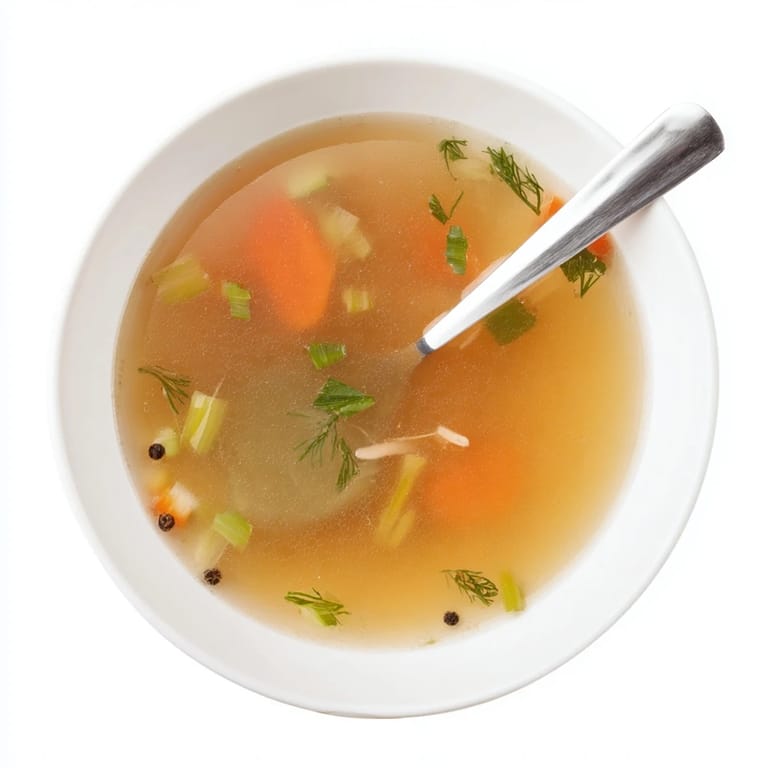 A fine-mesh sieve straining vibrant Vegetable Broth From Scraps into a glass bowl, showcasing its clear, light color.