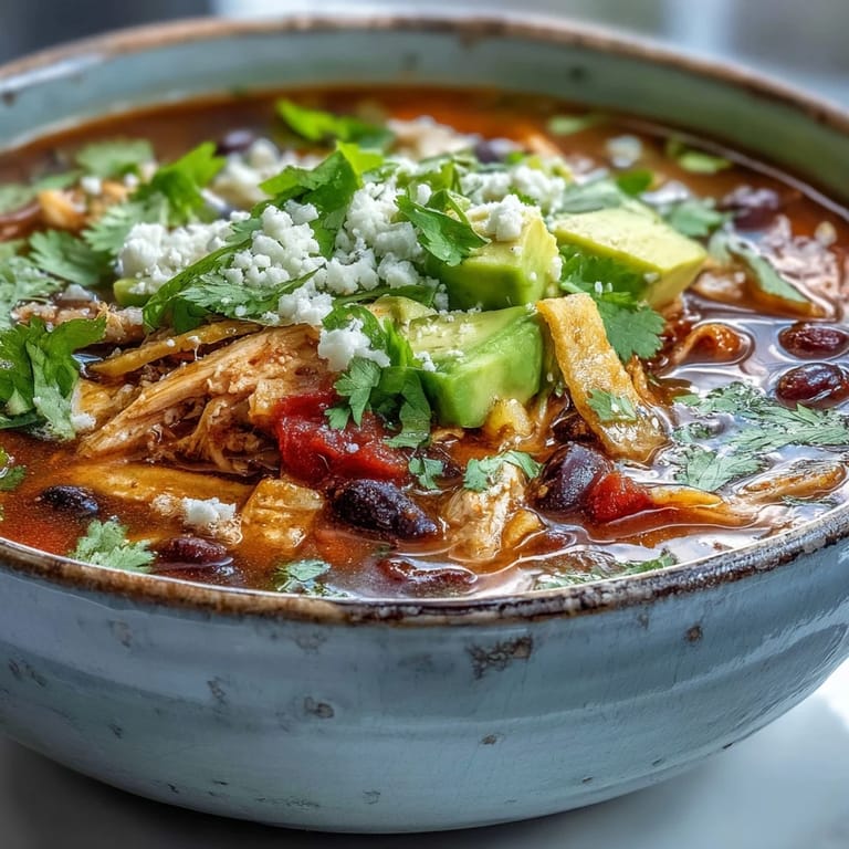 Instant Pot Chicken Tortilla Soup served with lime wedges, sour cream, and melted cheese on a rustic table.