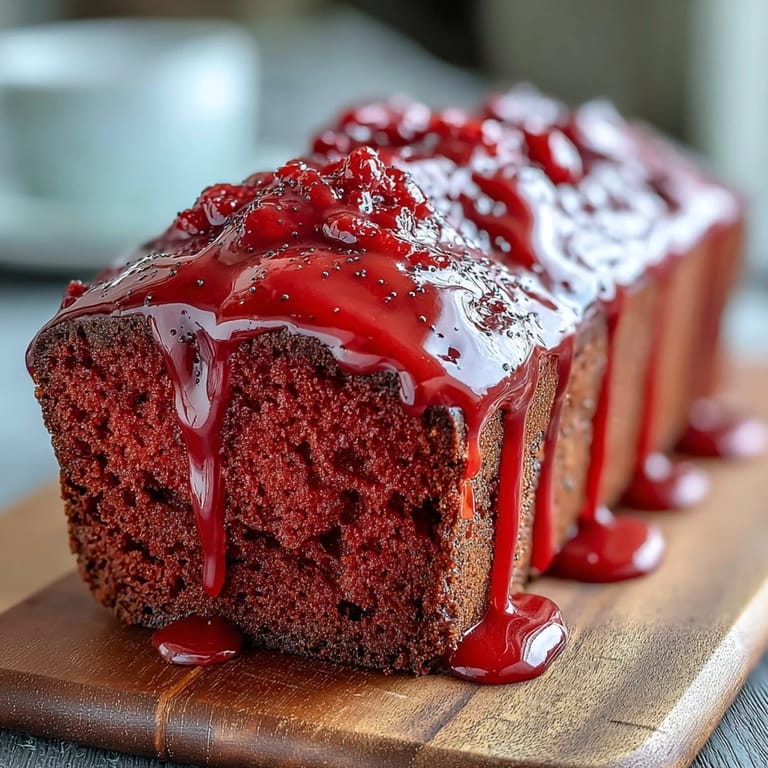 Homemade Blood Orange Loaf Cake shows golden crust, zesty blood orange glaze, and poppy seed studded slices ready for a brunch spread.