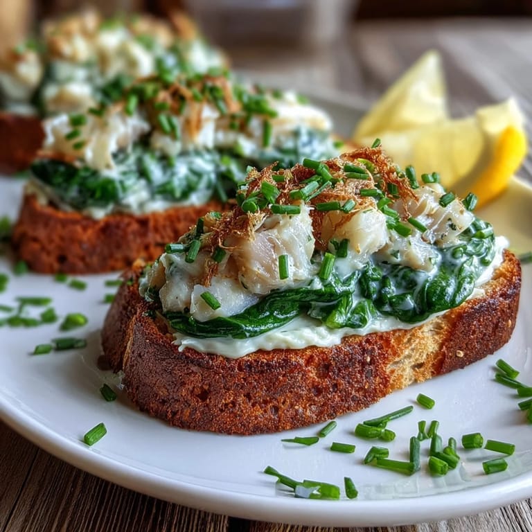 Tender smoked haddock and vibrant spinach on toasted rye, finished with a creamy drizzle for a satisfying pescatarian breakfast.