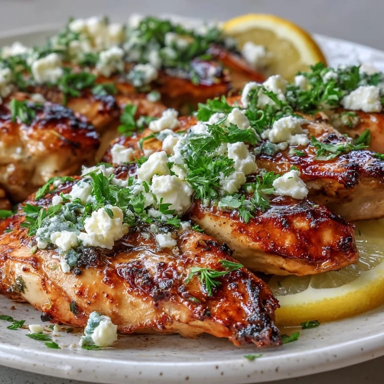 Healthy Greek Chicken with Lemon and Feta served over rice, drizzled with olive oil and bright lemon juice.