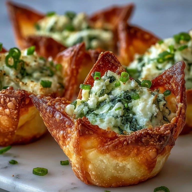 Freshly baked Spinach Feta Wonton Cups served warm as an easy vegetarian appetizer for parties.