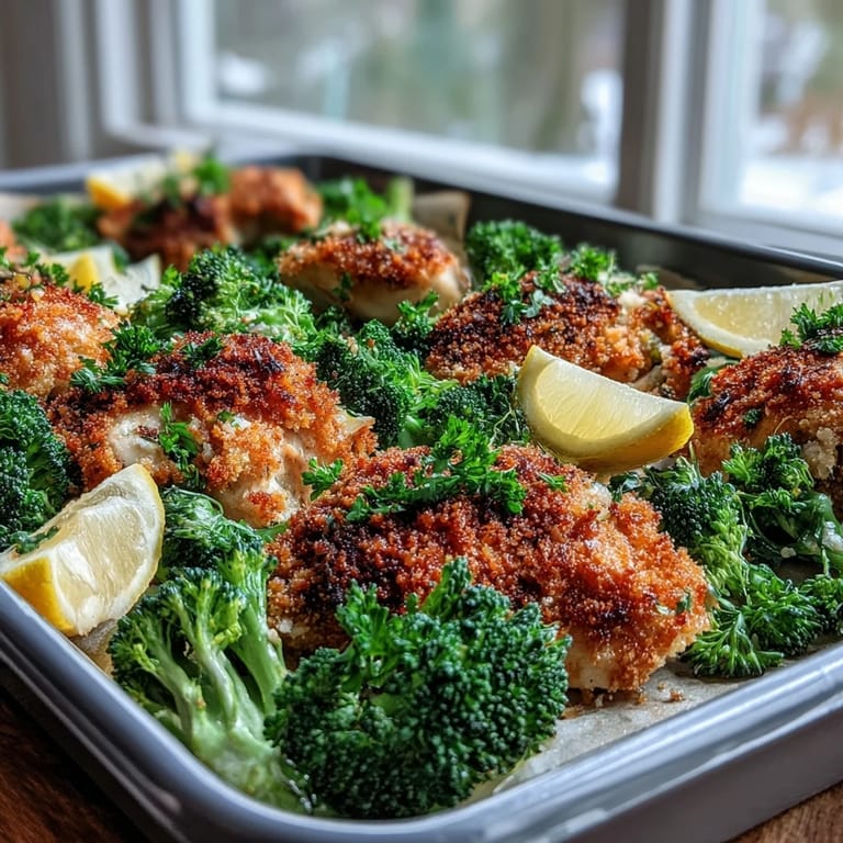 An easy, high-protein weeknight dinner for four served with fresh lemon wedges on the side.