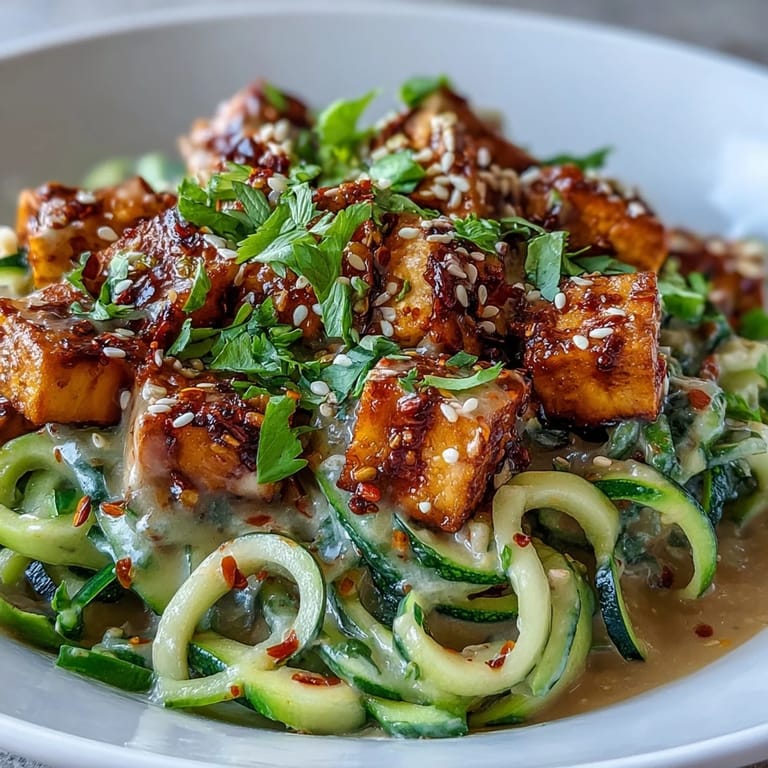 Fresh herb garnish and lime wedges top these vibrant TikTok-Style Chili Crisp Cucumber Noodle Bowls.