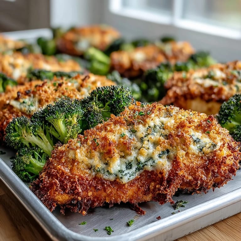 Freshly grated Parmesan and panko create a crispy, golden crust over tender roasted chicken and broccoli for a flavorful one-pan meal.