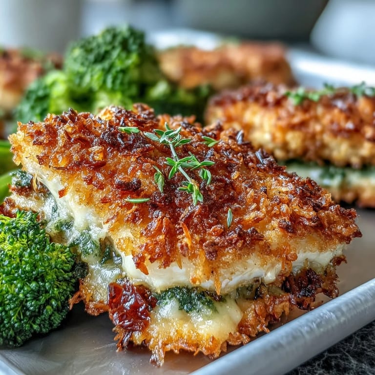 Succulent chicken breasts with a crunchy Parmesan topping and crisp-tender broccoli, served hot from the oven on a lined baking sheet.