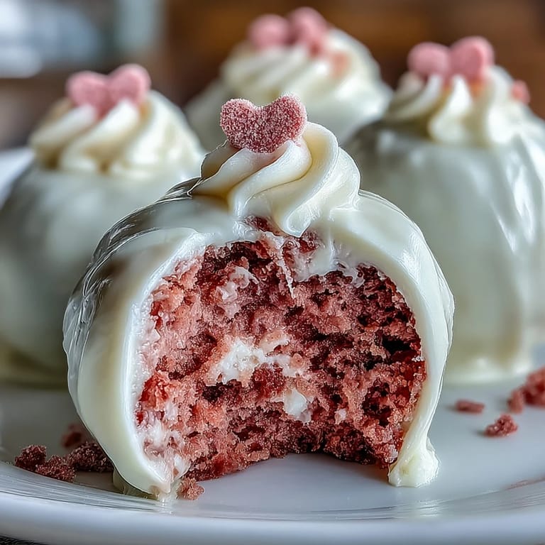 Enjoy these festive pink velvet cake pops, enrobed in white chocolate and topped with sprinkles for Galentines.