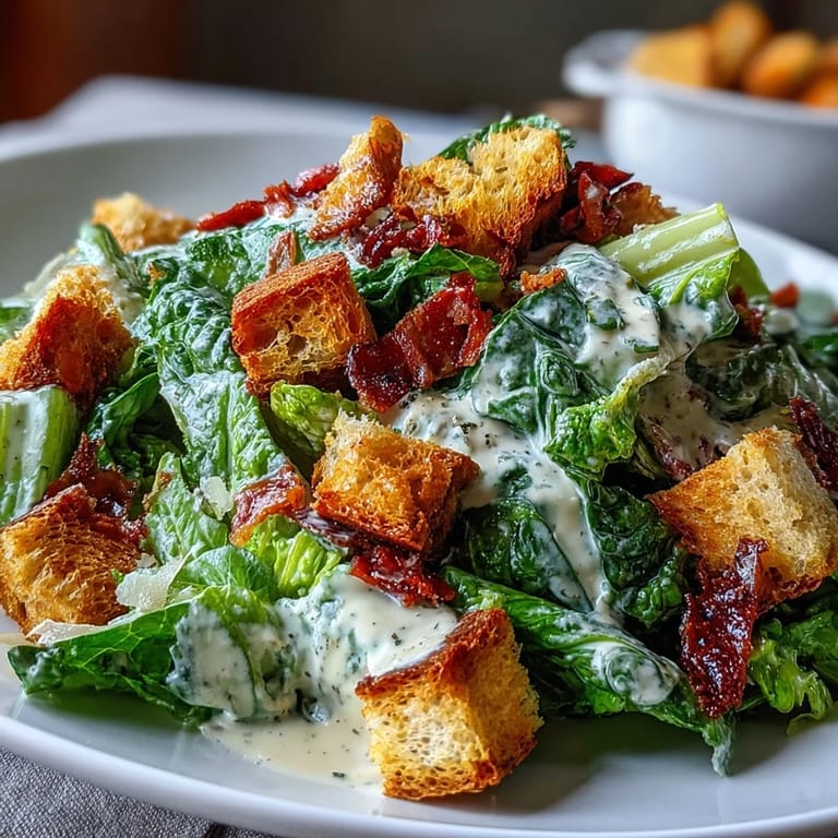 A refreshing celery Caesar salad with crisp romaine, crunchy croutons, and rich Parmesan in a creamy, zesty dressing. Ideal for summer meals.
