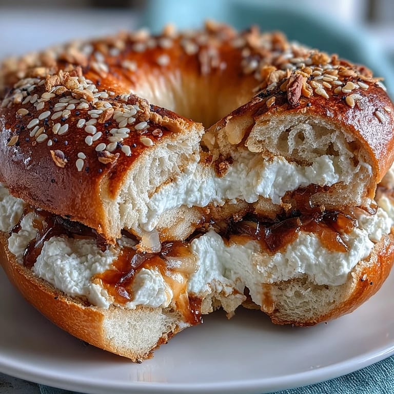 Warm, golden high-protein bagels bursting with savory everything bagel flavor, paired with tangy Greek yogurt dip.