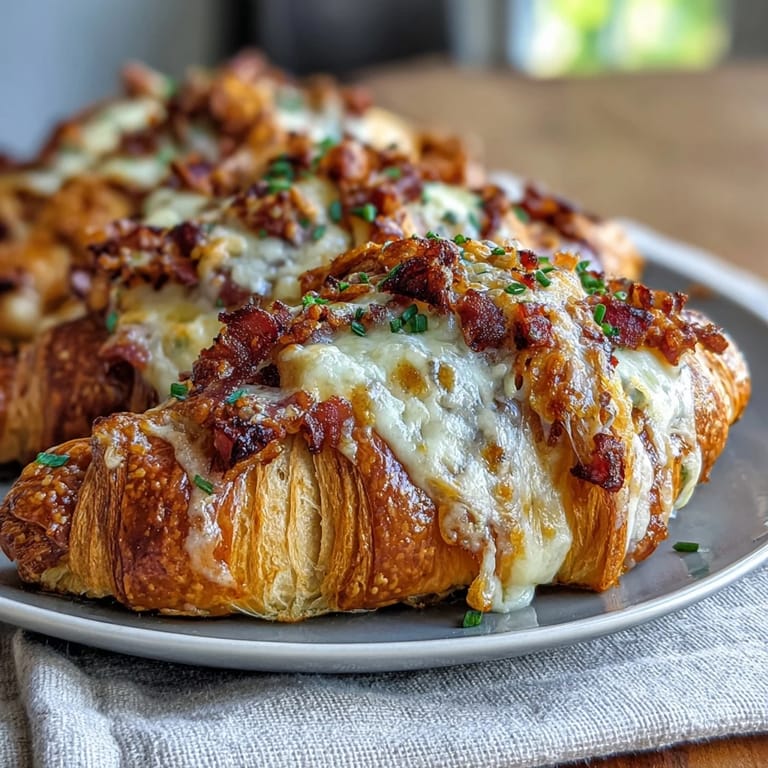 Savory Ham & Swiss Croissant Bake, a creamy, cheesy casserole layered with buttery croissants and smoky ham, perfect for brunch or dinner.