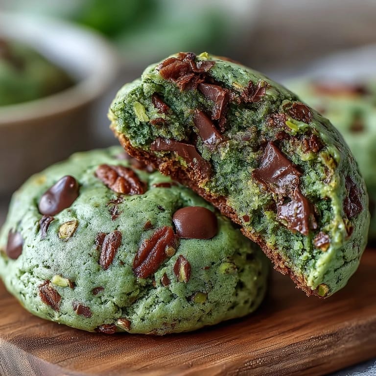 Chewy St. Patrick's Day pistachio cookies with white chocolate, naturally colored and perfect for holiday dessert platters.