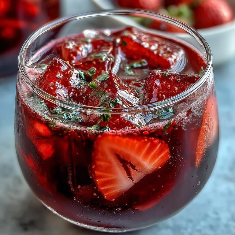 Fruity strawberry açaí refresher featuring sweet berries, açaí powder, and green coffee extract, garnished with mint for a revitalizing sip.