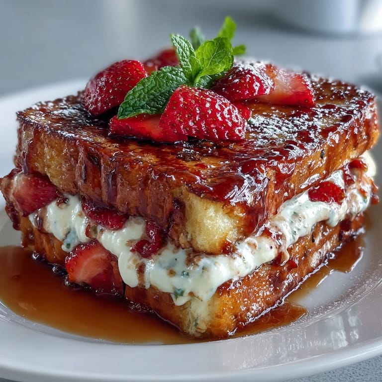 Decadent strawberry French toast casserole layered with juicy berries, rich vanilla custard, and a buttery almond-sugar crust for special mornings.  