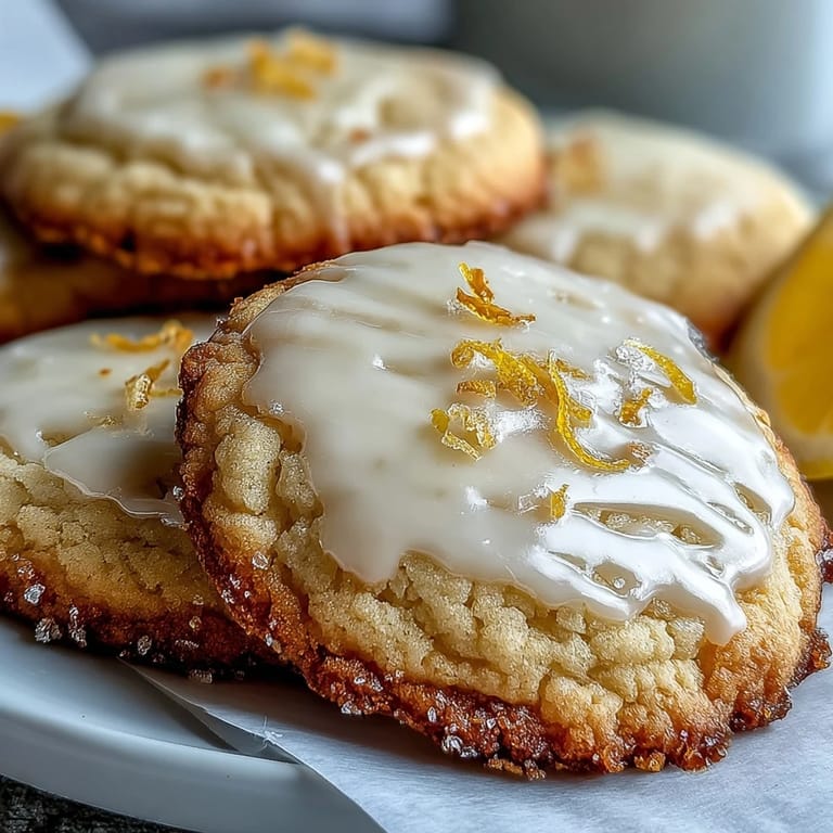 Delicate lemon-infused sugar cookies topped with soft pastel glaze, ideal for festive spring gatherings.