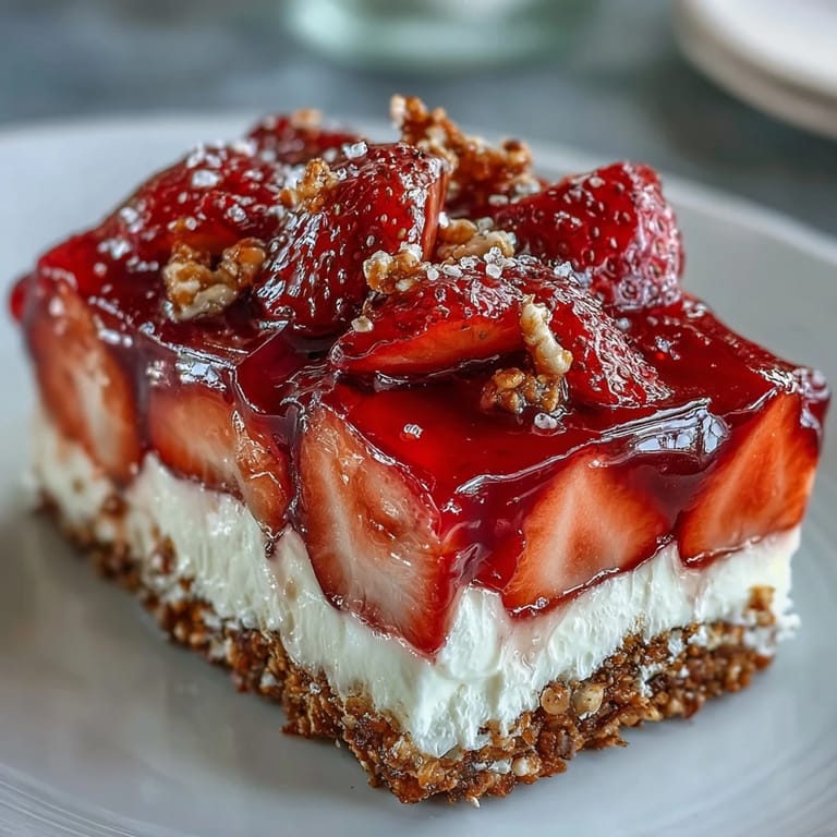 Salty pretzel crust topped with creamy, fruity Memorial Day strawberry pretzel salad.