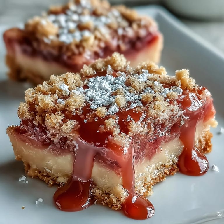 Picture bright rhubarb swirled into creamy custard bars.
