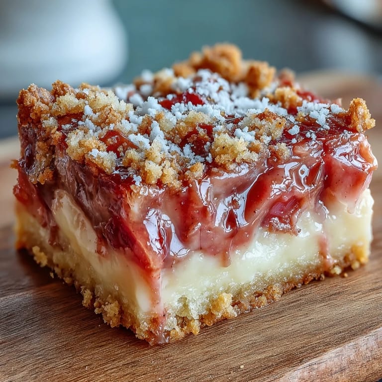 Sweet and tangy Rhubarb Custard Bars are a perfect dessert slice.