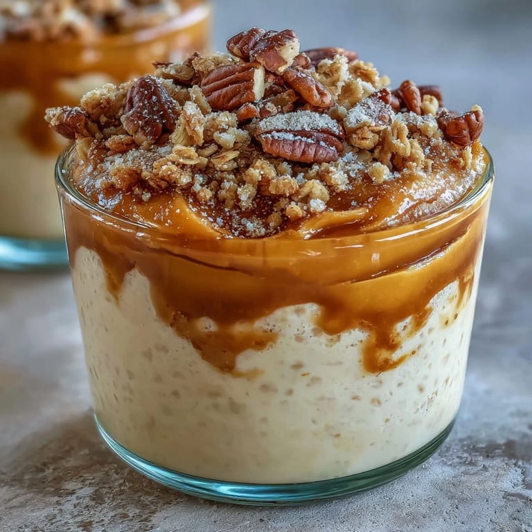 Delicious pumpkin cheesecake overnight oats, perfect for a quick, spiced breakfast.