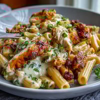 Creamy Crockpot Mississippi Chicken Pasta with tender chicken and pepperoncini in a rich, velvety sauce.