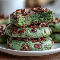 Vibrant green pistachio pudding cookies with white chocolate chips, soft and chewy for St. Patrick's Day celebrations.