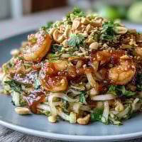 Colorful Cabbage Pad Thai with shredded cabbage, crisp vegetables, and a savory-sweet sauce, topped with peanuts and fresh cilantro.  