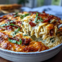 Golden sun-dried tomato orzo bake bubbling with cheese, a comforting family dinner.